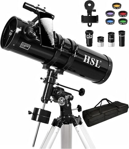 تلسكوب HSL 150EQ عالي الطاقة، تلسكوب عاكس للبالغين المبتدئين في علم الفلك، تلسكوب فلكي احترافي بطول بؤري 750 مم مع محول هاتف، حامل ثلاثي القوائم، مرشح 5 ألوان وحقيبة حمل in Kuwait