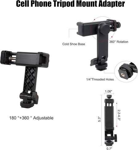 Multi-Camera Mount Rig for DJI Osmo Pocket 3 4 & DSLR Digital Action Camera – Dual 1/4" Screws with Cold Shoe Mounts, Tripod Compatible, Supports Phone as Monitor (Includes Phone Clamp & Adapter) in Kuwait