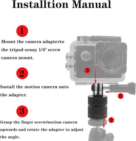 حامل كاميرا ألومنيوم 1/4 بوصة 20 - محول ثلاثي القوائم يدور 360 درجة متوافق مع GoPro Hero، لـ DJI Osmo Action، لـ Insta360 Ace Pro، لـ AKASO، وغيرها من الملحقات القياسية 1/4 بوصة in Kuwait