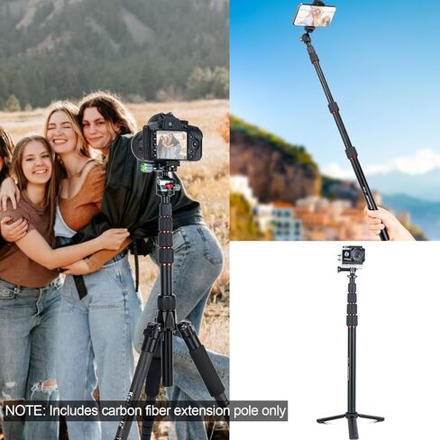 وصلة حامل ثلاثي القوائم من Koolehaoda، أنبوب موسع عمود ثلاثي القوائم من الألومنيوم مقاس 57 بوصة، 5 أقسام قضيب عصا تلسكوبي مونوبود مع برغي 1/4 بوصة - 3/8 بوصة متوافق مع الحوامل الثلاثية/الجيمبال/الكاميرا/الهاتف، أقصى حمل 11 رطل in Kuwait