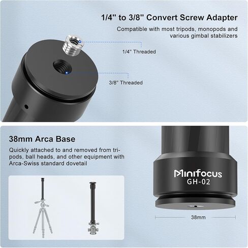 Tripod Extension Rod, Carbon Fiber Tripod Extension Pole with Arca Port, 2 Section Center Columns Monopod Extender Tube, 12.8"-23" Telescopic Stick Rod with 1/4" & 3/8" Screw for Tripod/Gimbal Mount in Kuwait
