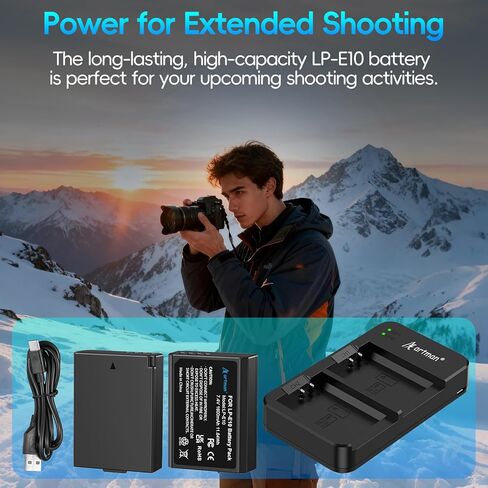 Artman LP-E10 بطارية 2 حزمة 1600 مللي أمبير وشاحن بطارية LP E10 مزدوج سريع لكاميرات Canon EOS Rebel T7 T6 T5 T3 T100، Kiss X50 X70 X80 X90، EOS 1100D 1200D 1300D 1500D 2000D 3000D 4000D كاميرات رقمية in Kuwait
