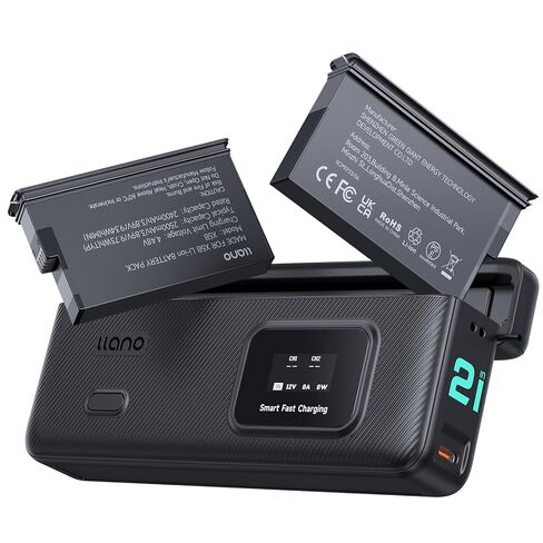 llano AC2 30W محور شاحن بطارية الكاميرا السريع مع 2 حزمة 2500 مللي أمبير X5 بطاريات بديلة لكاميرا Insta360 X5 Action، فتحة ثلاثية PD للشحن، شاشة LED in Kuwait