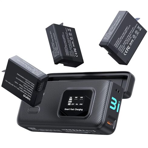 llano AC3 30W Fast Camera Battery Charger Hub with 3 Pack 1950mAh Hero13 Replacement Batteries for GoPro Hero 13 Action Camera, Triple Slot PD Charging, LED Display in Kuwait