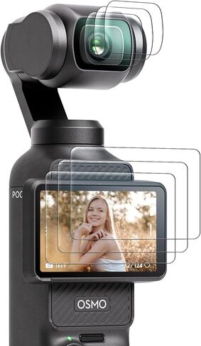 واقي شاشة عدسة AMAZEAR لـ DJI Osmo Pocket 4/3 / Xtra Muse (6 عبوات)، ملحقات Pocket4 واقي شاشة من الزجاج المقسى شاشة OLED، حماية كاملة، فائقة الدقة، صلابة 9H، مقاومة للخدش in Kuwait