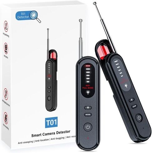 Anti-Spy Hidden Camera Detector 6-in-1, GPS Tracker & Bug Detector, RF Signal Scanner, Rechargeable Privacy Protector for Travel, Hotel, Home, Office & Car (Black) in Kuwait