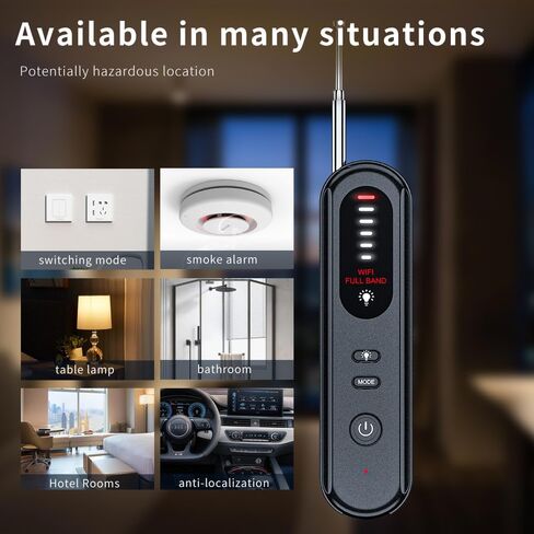 Anti-Spy Hidden Camera Detector 6-in-1, GPS Tracker & Bug Detector, RF Signal Scanner, Rechargeable Privacy Protector for Travel, Hotel, Home, Office & Car (Black) in Kuwait