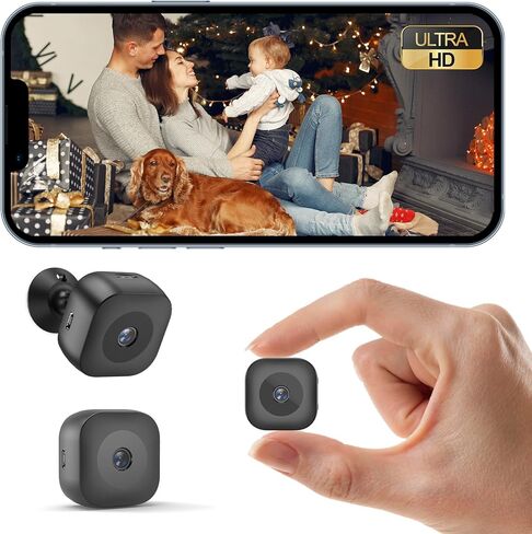 كاميرا مخفية، كاميرا تجسس، كاميرا صغيرة للأمان بدقة 4K، تخزين بطاقة SD والتحكم في التطبيقات، مراقبة مع حامل مغناطيسي، كشف الحركة بالذكاء الاصطناعي، رؤية ليلية تلقائية، كاميرات داخلية مدمجة للمنزل in Kuwait