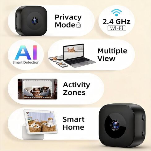 كاميرا مخفية، كاميرا تجسس، كاميرا صغيرة للأمان بدقة 4K، تخزين بطاقة SD والتحكم في التطبيقات، مراقبة مع حامل مغناطيسي، كشف الحركة بالذكاء الاصطناعي، رؤية ليلية تلقائية، كاميرات داخلية مدمجة للمنزل in Kuwait