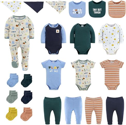 The Peanutshell 23-Piece Baby Boy Clothing Set, 100% Cotton, Newborn Essentials Must Haves, Blue & Multicolor in Kuwait