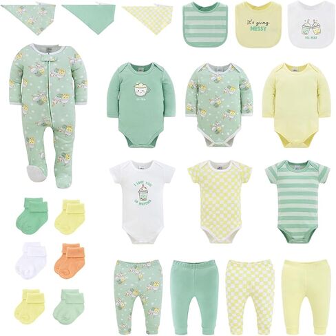 The Peanutshell 23-Piece Gender Neutral Baby Clothing Set, 100% Cotton, Newborn Essentials Must Haves, Cu-Tea in Kuwait