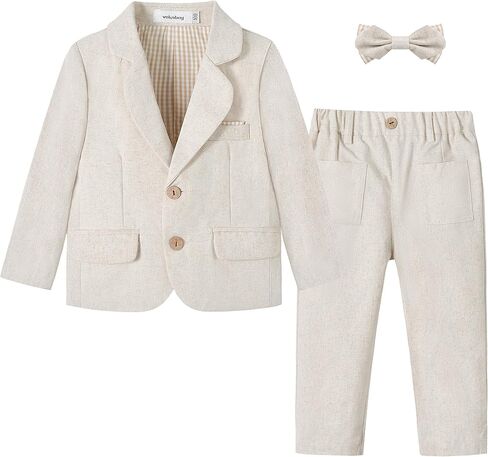 Volunboy Toddler 2 Piece Formal Suit Set Baby Cotton Linen Tuxedo 18 Months-5 Yrs Boys Ring Bearer Outfit in Saudi Arabia