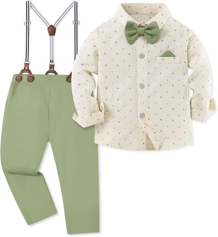 Toddler Baby Boy Clothes Suit 12M-7Y Boys Wedding Formal Outfit, Dress Shirt+Bowtie+Suspender Pants Gentleman Outfits in Kuwait
