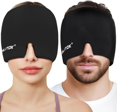 Migraine Headache Relief Cap, Gel Ice Head Wrap, Hot and Cold Therapy, Headache Eyes Mask for Sinus, Puffy Eyes, Tension and Stress Relief (Black) in Kuwait