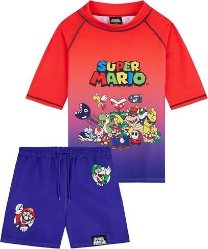 Get Trend Super Mario Boys Swimsuit, 2 Pc Short Sleeve Rash Guard & Swim Trunk, UPF 50+ Bathing Suit, Pool Beach Essentials in Kuwait