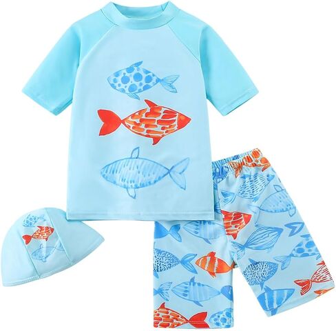 Toddler Boy Quick Dry Swimsuits Two Piece Swim Set Beach Swim Trunks Shirt Sun Protection Bathing Suit Swimwear Kids 2-8Y in Kuwait