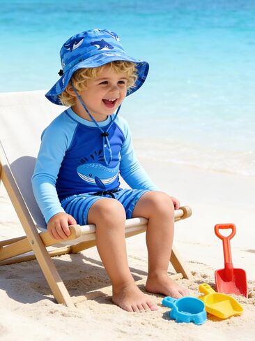 Toddler Baby Boys 3-Piece Swimsuit UPF 50+ Rashguard Trunk Sun Hat Set Long Sleeve Bathing Suit for Summer Beach in Saudi Arabia