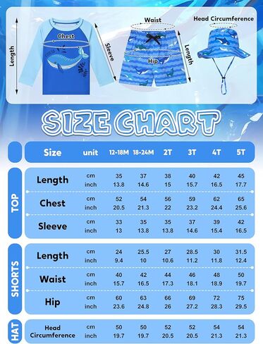 Toddler Baby Boys 3-Piece Swimsuit UPF 50+ Rashguard Trunk Sun Hat Set Long Sleeve Bathing Suit for Summer Beach in Saudi Arabia