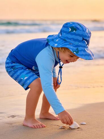 Toddler Baby Boys 3-Piece Swimsuit UPF 50+ Rashguard Trunk Sun Hat Set Long Sleeve Bathing Suit for Summer Beach in Saudi Arabia