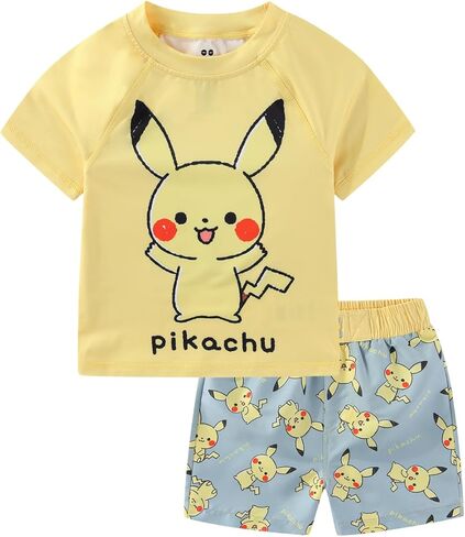 Pokémon Monpoke Pikachu Boys UPF 50+ قميص حماية من الطفح الجلدي وسروال سباحة قصير مجموعة ملابس سباحة للرضع والأطفال الصغار in Kuwait