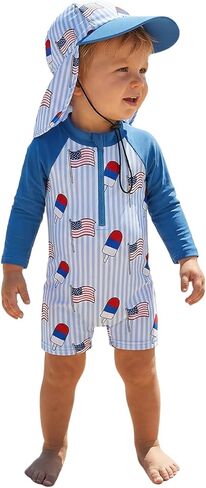 Madjtlqy Toddler Boys Rash Guard Swimsuit Funny Print Zipper Long Sleeve Bathing Suit Infant Bathing Suit Swimwear Beachwear in Saudi Arabia