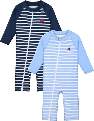 2 Pack Baby Toddler Boy Swimsuit UPF 50+ Sun Protection Long-Sleeve Zip Rashguards One Piece Bathing Suit for 3-36M in Kuwait