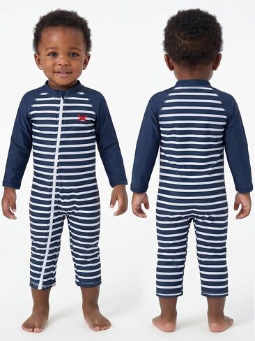 2 Pack Baby Toddler Boy Swimsuit UPF 50+ Sun Protection Long-Sleeve Zip Rashguards One Piece Bathing Suit for 3-36M in Kuwait