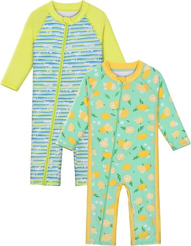 2 Pack Baby Toddler Boy Swimsuit UPF 50+ Sun Protection Long-Sleeve Zip Rashguards One Piece Bathing Suit for 3-36M in Kuwait