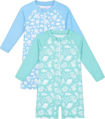 2 Pack Baby Boy Swimsuit UPF 50+ Long Sleeve One-Piece Rashguards Bathing Suit with Zipper & Snap Bottom for 3-24M in Kuwait