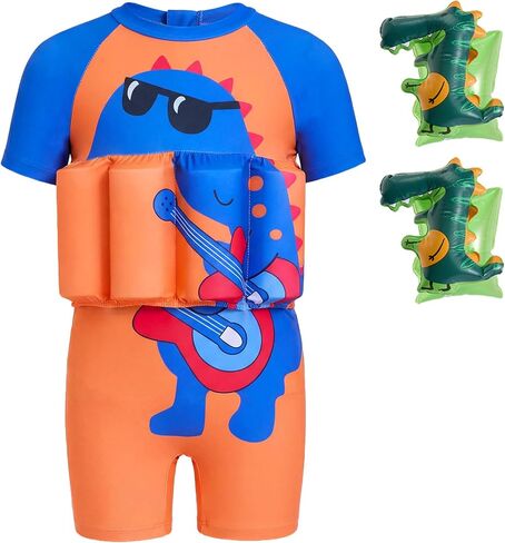 ملابس سباحة للأطفال من Gogokids مع أشرطة للذراع و8 وسادات طفو قابلة للإزالة، ملابس سباحة للحماية من أشعة الشمس فوق البنفسجية 50+ للأطفال الصغار من عمر 1 إلى 6 سنوات (22-44 رطلاً) | واقي من الطفح الجلدي بسحاب خلفي لحمام السباحة والشاطئ والسباحة in Kuwait