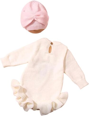 Baby Embroidered Knit Sweater and Bow Set, Long Sleeve, Frill Design, Round Neck. (US, Age, 0 Months, 1 Months, Pink Combo) in Kuwait