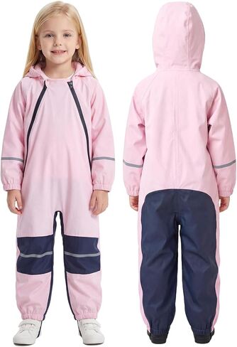 JiAmy Kids Waterproof Rain Suit Coverall, Hooded Full Body Raincoat for Outdoor Play & Muddy Days (Ages 1-8) in Kuwait