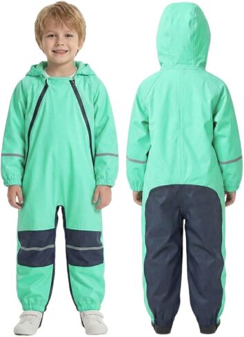 بدلة المطر المقاومة للماء من JiAmy Kids، معطف واق من المطر بغطاء للرأس لكامل الجسم للعب في الهواء الطلق والأيام الموحلة (الأعمار من 1 إلى 8 سنوات) in Kuwait