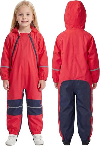 بدلة المطر المقاومة للماء من JiAmy Kids، معطف واق من المطر بغطاء للرأس لكامل الجسم للعب في الهواء الطلق والأيام الموحلة (الأعمار من 1 إلى 8 سنوات) in Kuwait