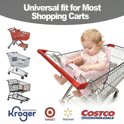 Padded Shopping Cart Cover for Baby Boy & Girl, High Chair Cover for Restaurant Seat, Machine Washable Infant Toddler Buggy Seat Cover (Pink Bow) in Kuwait