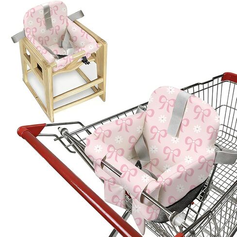 Padded Shopping Cart Cover for Baby Boy & Girl, High Chair Cover for Restaurant Seat, Machine Washable Infant Toddler Buggy Seat Cover (Pink Bow) in Kuwait