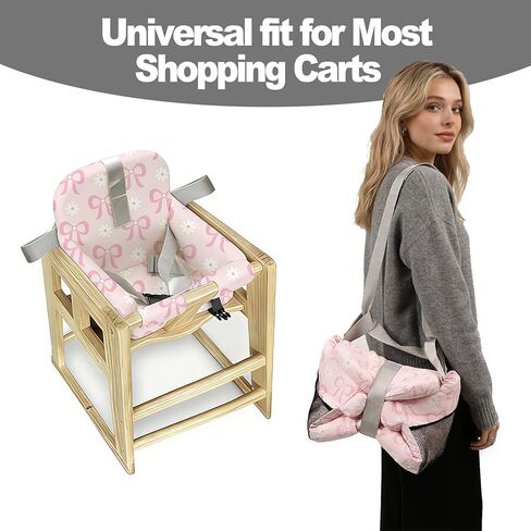 Padded Shopping Cart Cover for Baby Boy & Girl, High Chair Cover for Restaurant Seat, Machine Washable Infant Toddler Buggy Seat Cover (Pink Bow) in Kuwait