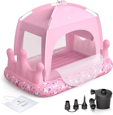 QPAU Princess Inflatable Toddler Bed with Tent, Blow Up Toddler Travel Bed with Sides, Portable Kids Air Mattress for Girls, Ideal for Home, Grandma’s, Camping & Sleepovers – Includes Electric Pump in Saudi Arabia