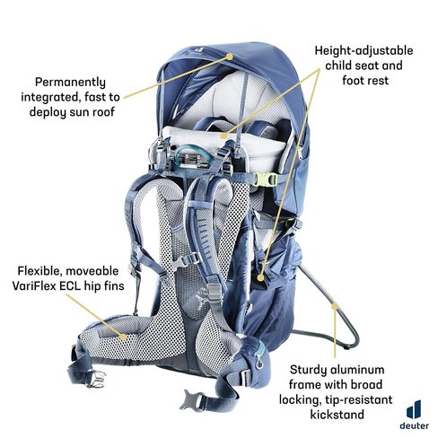 حقيبة ظهر Deuter Kid Comfort Pro لحمل الأطفال للسفر والمشي لمسافات طويلة مع الأطفال الصغار - منتصف الليل in Kuwait