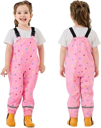 Toddler Waterproof Rain Bib Pants, Kids Cartoon Rain Pants Boys Girls Rain Trousers Lightweight Mud Pants in Kuwait