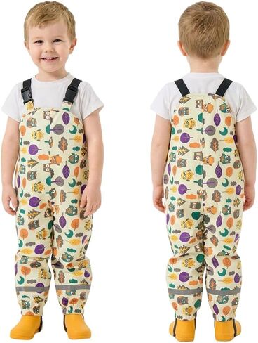 Toddler Waterproof Rain Bib Pants, Kids Cartoon Rain Pants Boys Girls Rain Trousers Lightweight Mud Pants in Saudi Arabia