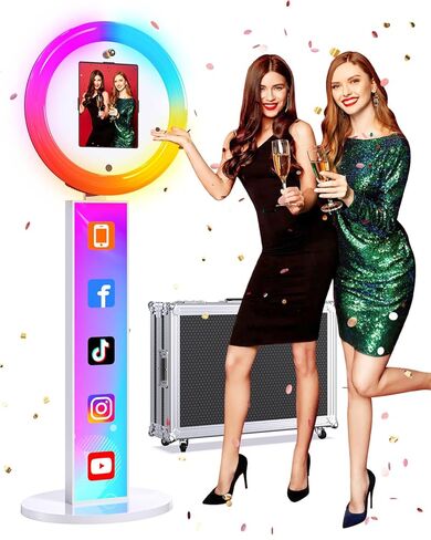 Photo Booth Machine,Portable Photo Booth Stand APP/RC Control RGB Lights Music Sync Portable Photo Booth Compatible with Any Tablet Ideal for Weddings, Parties(Flight Case) in Saudi Arabia
