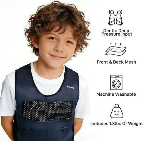 Sensory Toddler Weighted Vest | Weighted Compression Vest for Autistic Kids with 6 Removable Weight Pads | Neoprene Calming Pressure Jacket for Adhd Spd Overload (BLUE, M) in Saudi Arabia