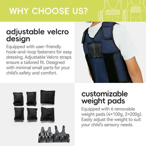 Sensory Toddler Weighted Vest | Weighted Compression Vest for Autistic Kids with 6 Removable Weight Pads | Neoprene Calming Pressure Jacket for Adhd Spd Overload (BLUE, M) in Saudi Arabia