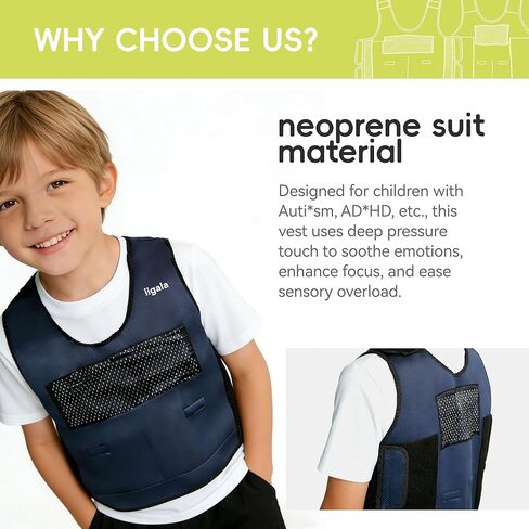 Sensory Toddler Weighted Vest | Weighted Compression Vest for Autistic Kids with 6 Removable Weight Pads | Neoprene Calming Pressure Jacket for Adhd Spd Overload (BLUE, M) in Saudi Arabia