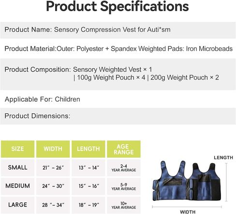 Sensory Toddler Weighted Vest | Weighted Compression Vest for Autistic Kids with 6 Removable Weight Pads | Neoprene Calming Pressure Jacket for Adhd Spd Overload (BLUE, M) in Saudi Arabia
