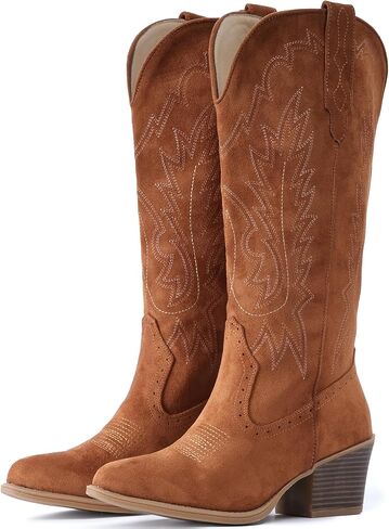 Suede Cowboy Boots For Women Chunky Heel Pointed Toe Cowgirl Boots in Saudi Arabia