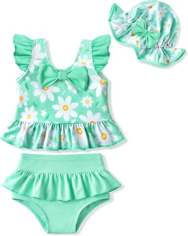 HONGTEYA Baby Girl Swimsuit Toddler Bathing Suit Girl Summer Beach Bikini Sun Protection Easy Dry Size 3M-5t in Kuwait