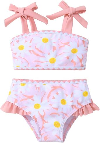 Toddler Baby Girl Two Pieces Swimsuit Straps Ruffle Bikini Set Swimwear Beach Bathing Suit for Girls 2-7 Years in Kuwait