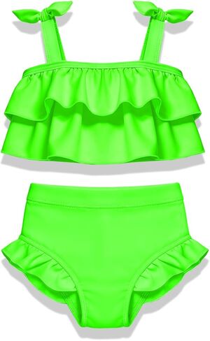 Toddler Girl Swimsuit 2 Piece Bikini Sets Double Ruffle Adjustable Straps Cute Bathing Suits Bow Girls' Swimwear in Saudi Arabia
